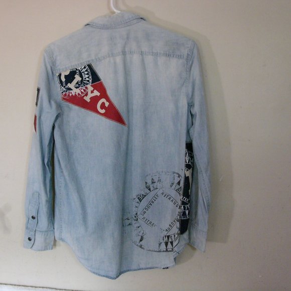 Men's 2010s Polo Ralph Lauren USRL Naval Flag Chambray Shirt Size Medium - Picture 2 of 4